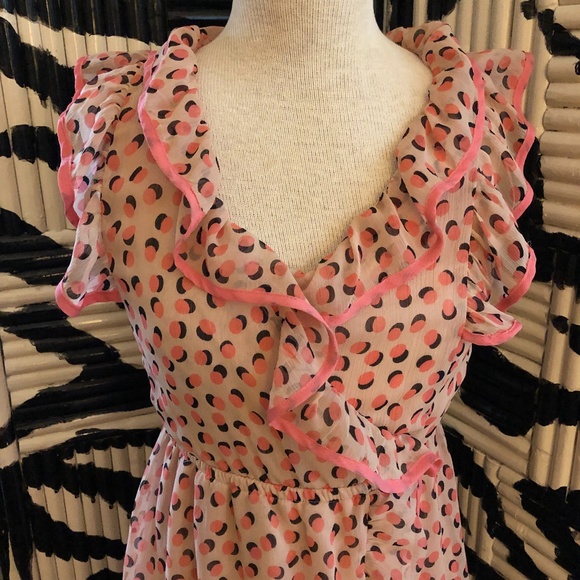 H&M Sheer Ruffled Animal Print Dress Peach 4 - Picture 2 of 8